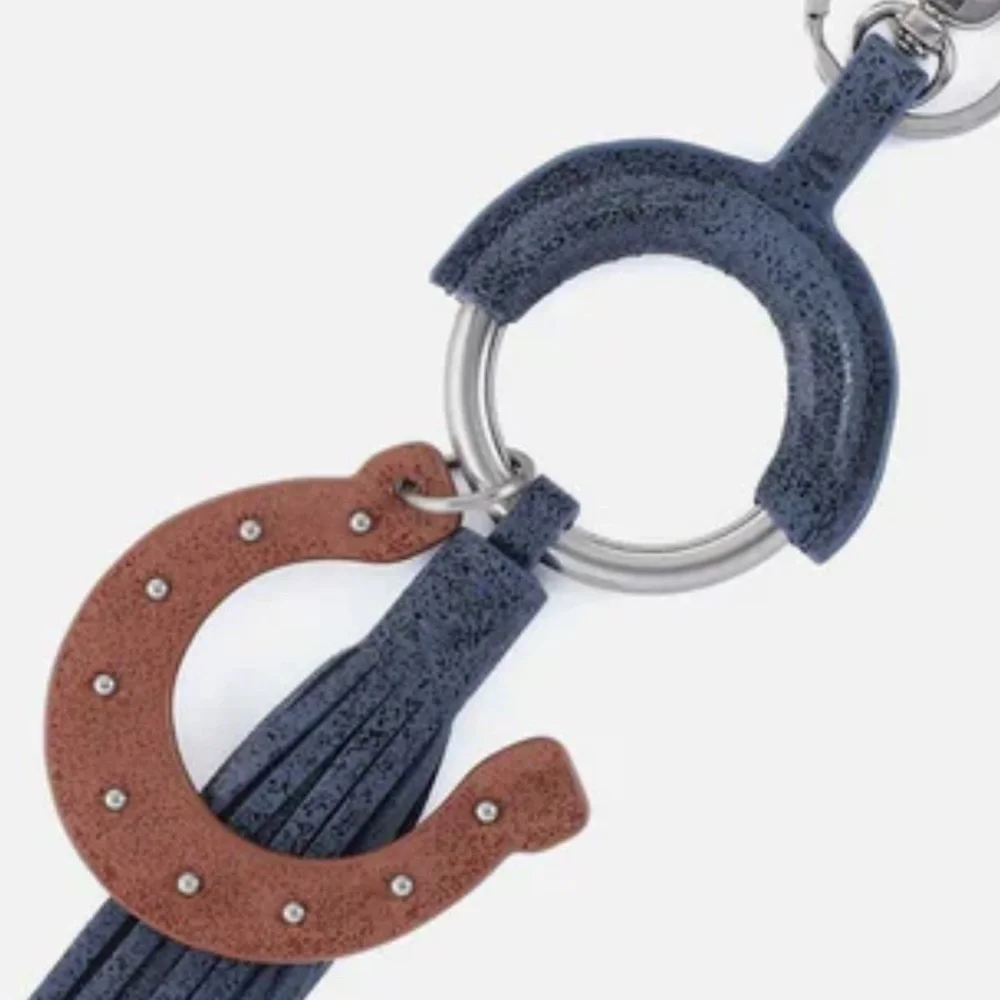New HOBO LUCKY TASSEL FOB indigo sky Blue & Brown Horseshoe Keychain (Leather)!